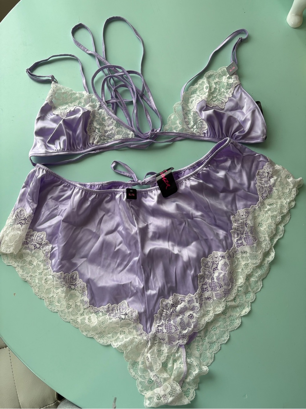 La SENZA Lavender Satin Lace Bralette & Shorts Set